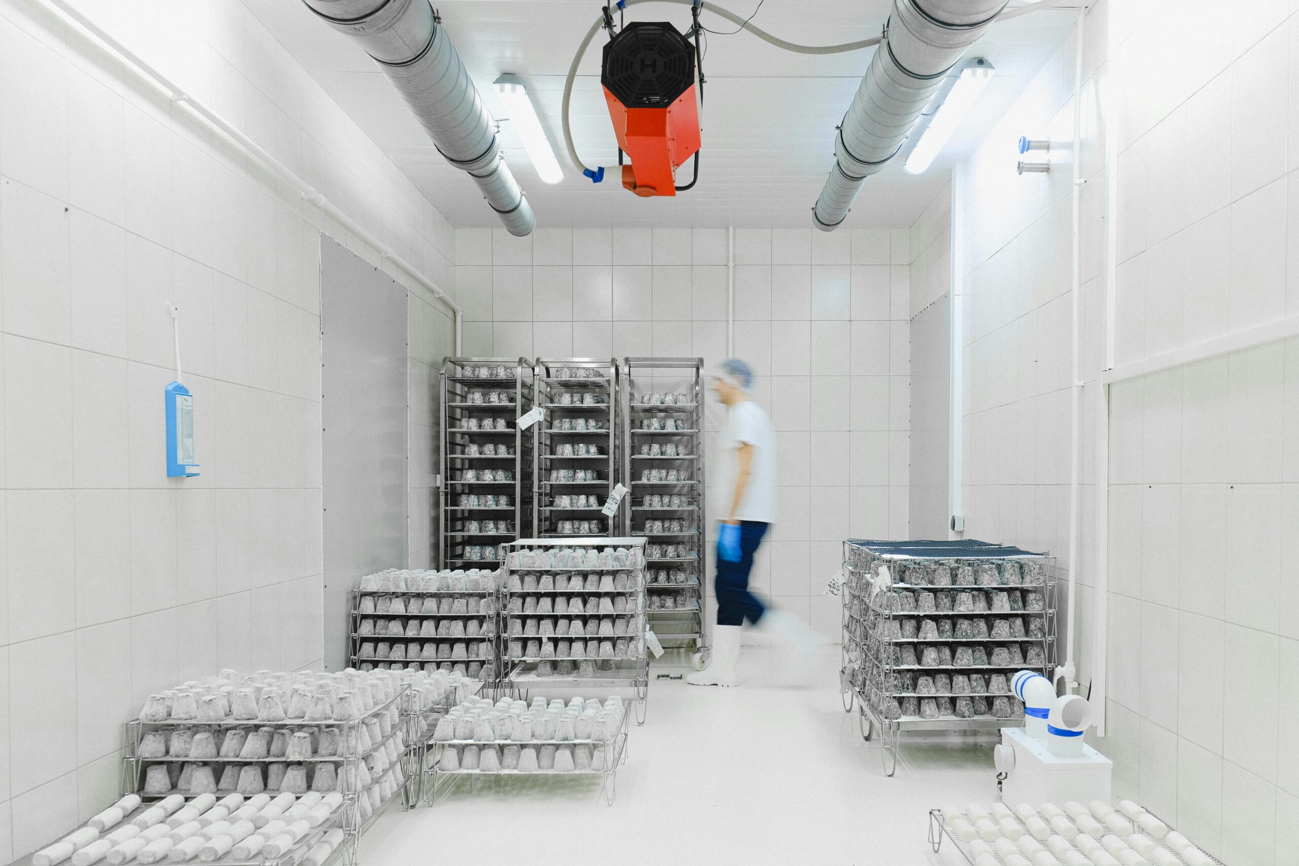 pexels-photo-5953713-5953713 Blurred worker in a cold storage facility with shelves of perishable goods, emphasizing motion and efficiency.